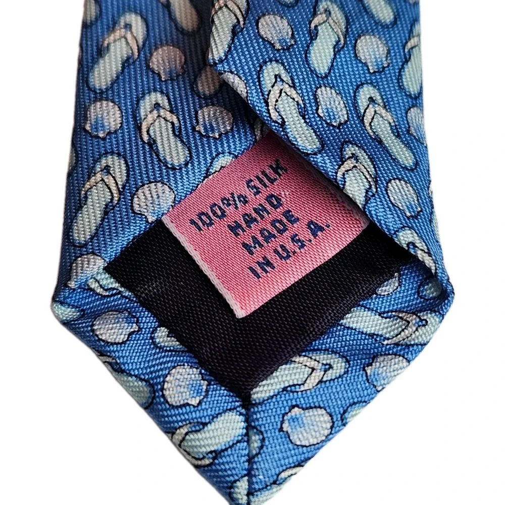 Vineyard Vines Shep Ian Silk Tie Flip Flops Seashells Blue Handmade USA